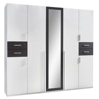 Drehtürenschrank Mit Spiegel + Laden B: 225 Cm Vegas, Weiß - Graphitfarben/Weiß, Basics, Holzwerkstoff (225/208/58cm) - MID.YOU