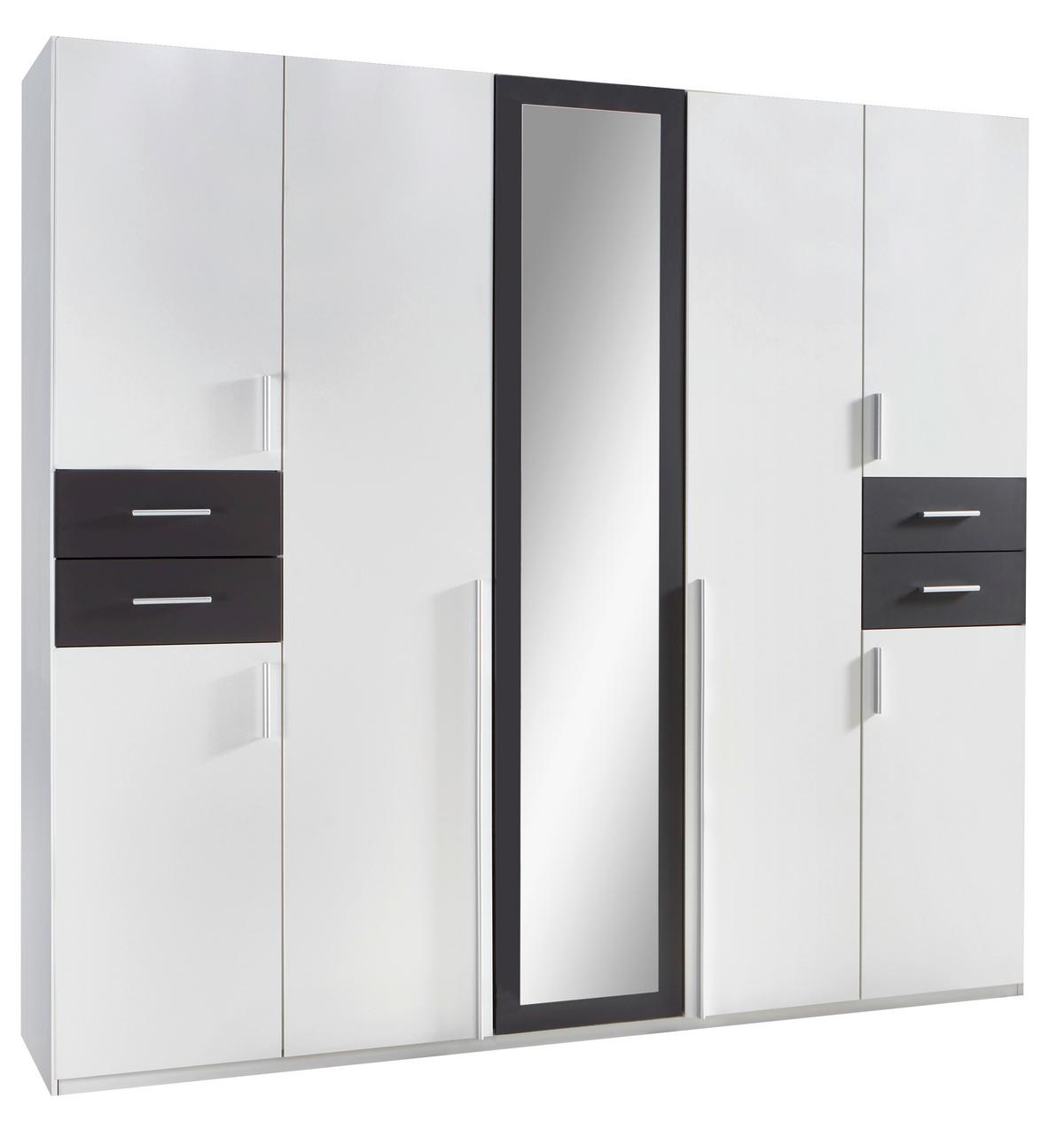 Drehtürenschrank Mit Spiegel + Laden B: 225 Cm Vegas, Weiß - Graphitfarben/Weiß, Basics, Holzwerkstoff (225/208/58cm) - MID.YOU