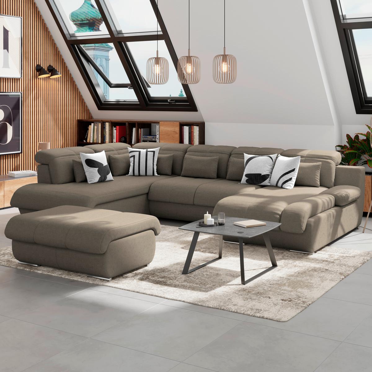 Wohnlandschaft Multi - Chromfarben/Dunkelbraun, MODERN, Textil (228/345/184cm) - Luca Bessoni