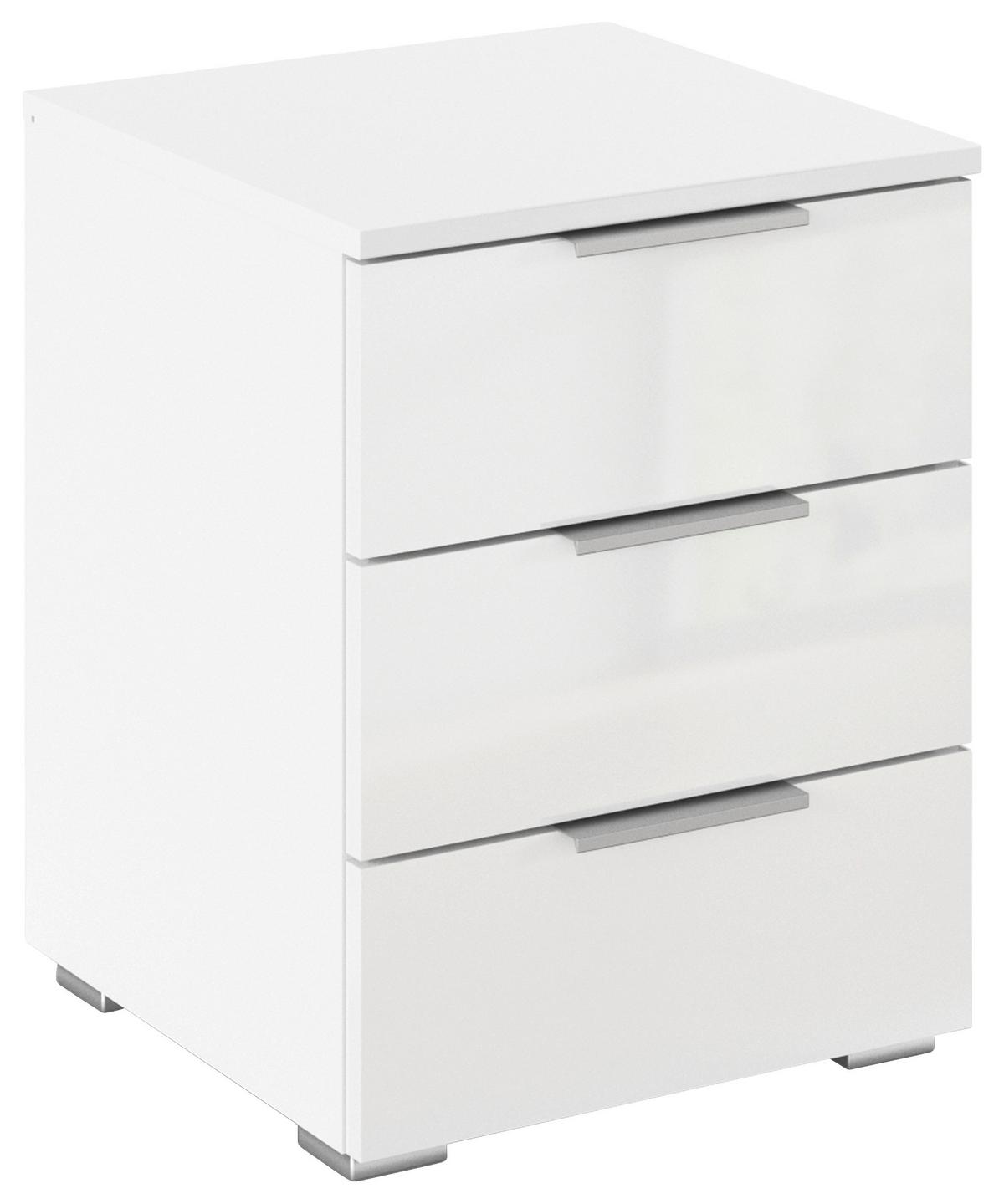 Nachtkästchen Mars 3l-Hg Weiß B: 52 cm - Weiß Hochglanz/Alufarben, Basics, Holzwerkstoff (40/52/40cm)