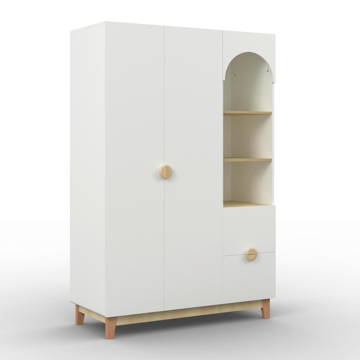Detská šatníková skriňa ENNY biela, drevené nohy - farba buka/biela, Modern, drevo/kompozitné drevo (120/182/54cm) - Bessagi Kids