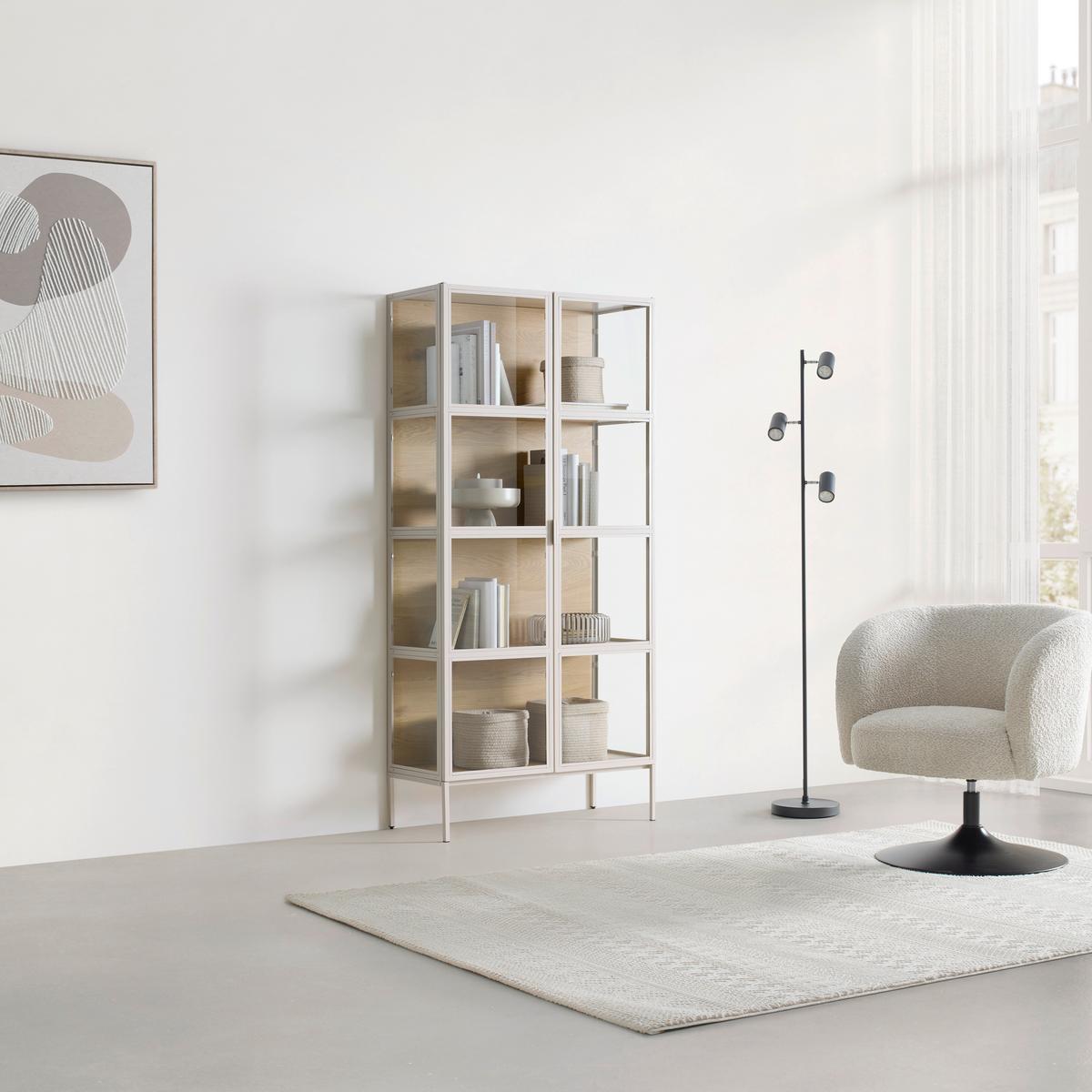 Vitrína Bray, š: 80 cm - barvy dubu/béžová, Moderní, kov/kompozitní dřevo (80/172/35cm) - Mömax