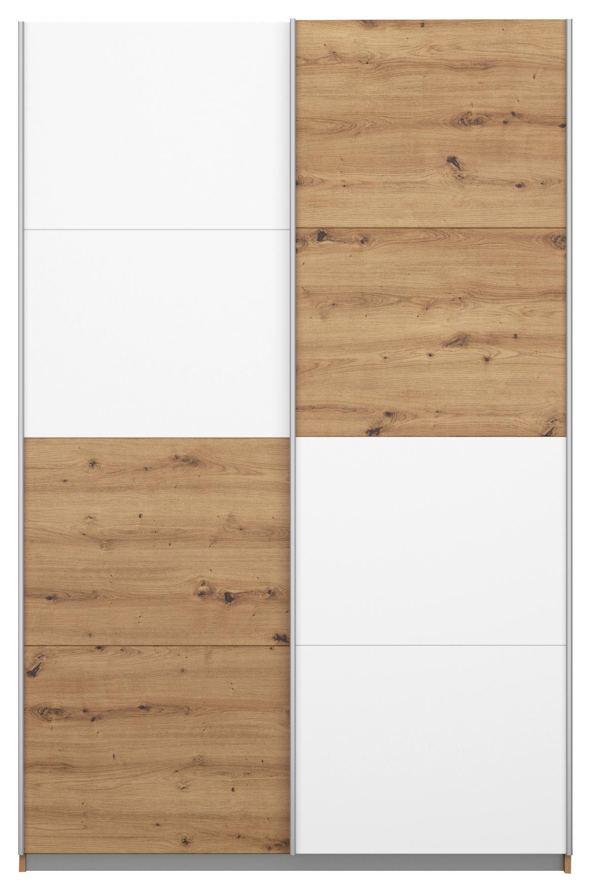Schwebetürenschrank 136cm Subito Eiche Artisan Dekor - Weiß/Eiche Artisan, MODERN, Holzwerkstoff (136/197/61cm) - Rauch Möbel