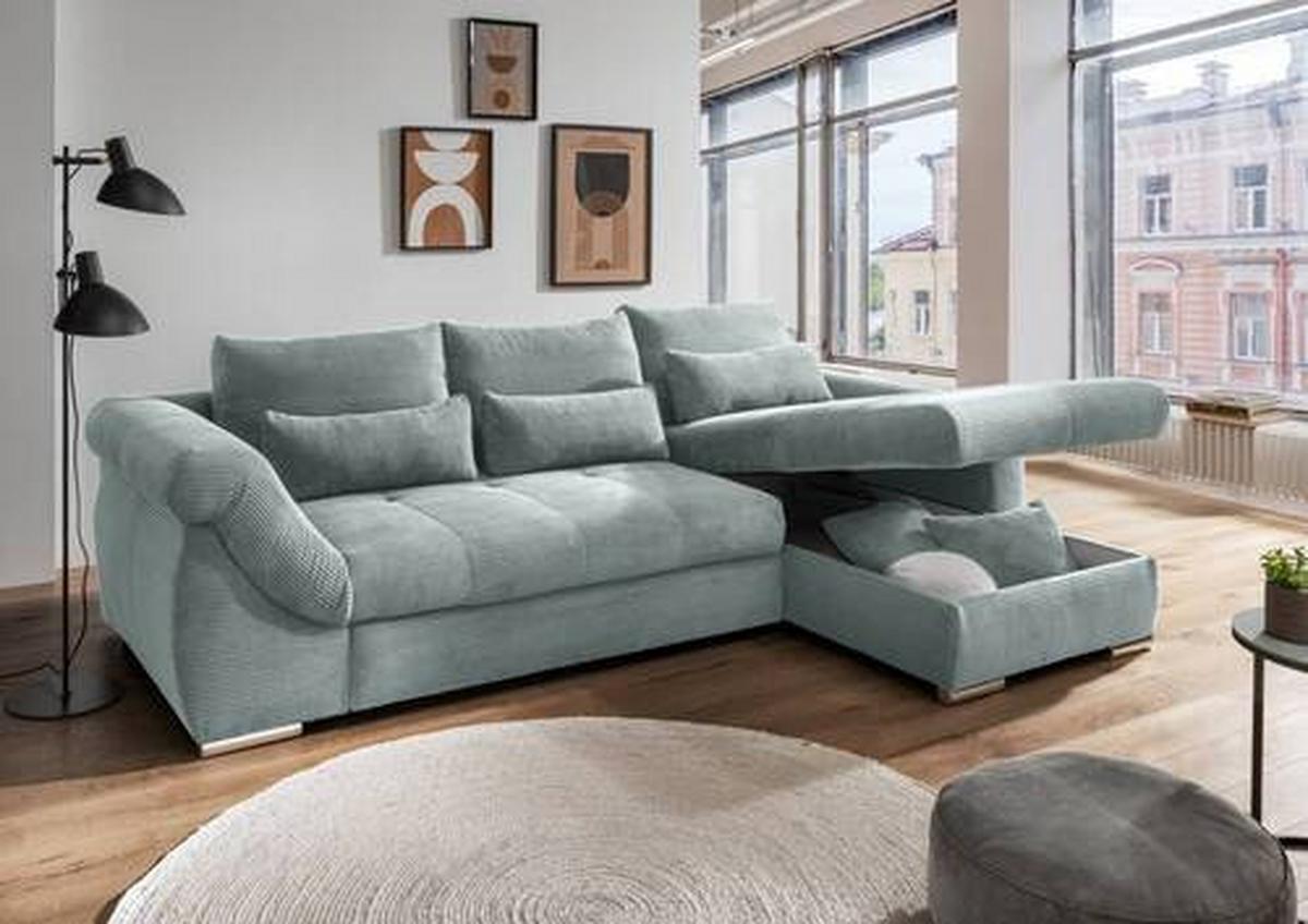 Ecksofa Federico Hellblau S: 302/188 cm - Chromfarben/Hellblau, MODERN, Holz/Textil (302/188cm) - MID.YOU