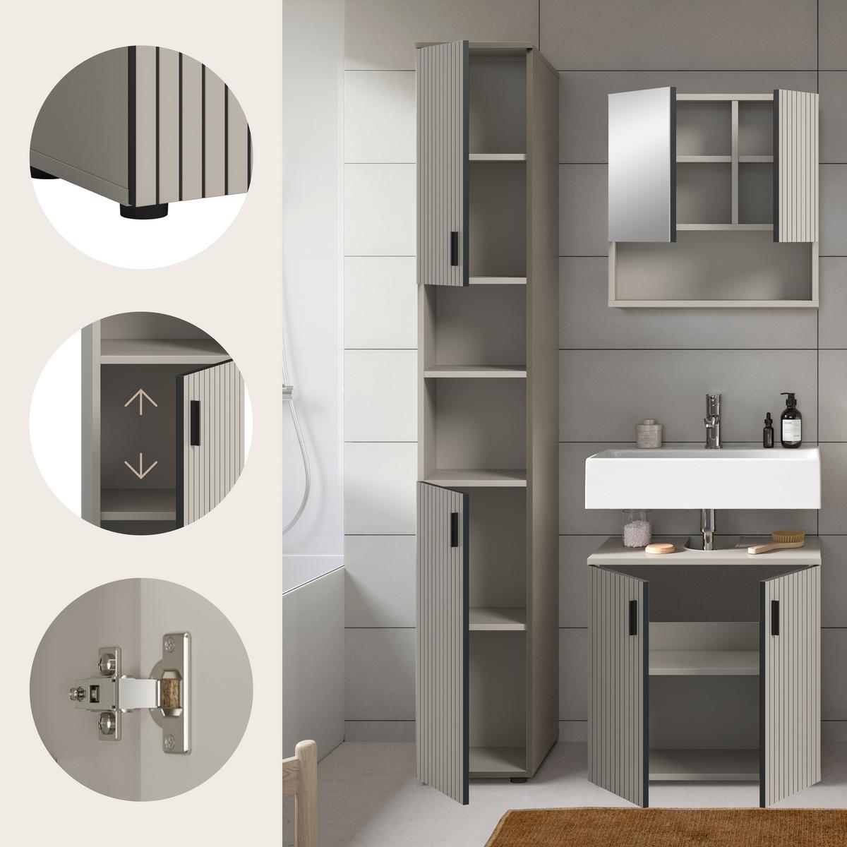 Badezimmer Mone Kaschmir/Schwarz B: 90cm - Kaschmir/Schwarz, Trend, Glas/Holzwerkstoff (90cm) - MID.YOU