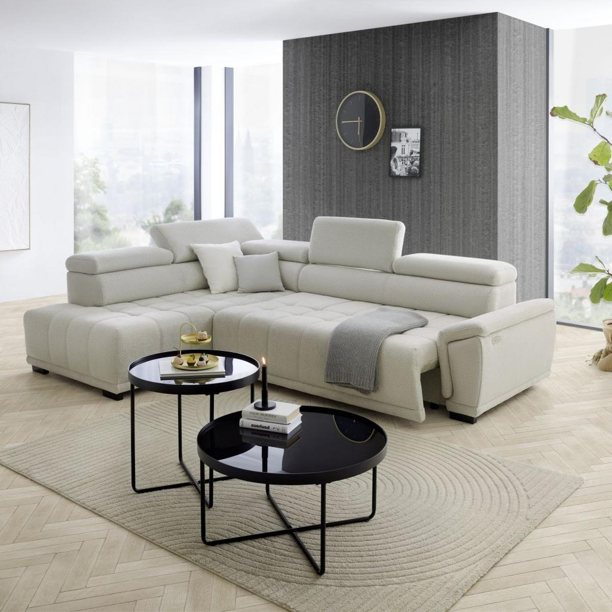 Rohová sedačka GRINALDI, ľavá, šedobílá - černá/šedobílá, Moderní, textil/plast (206/283cm) - Premium Living