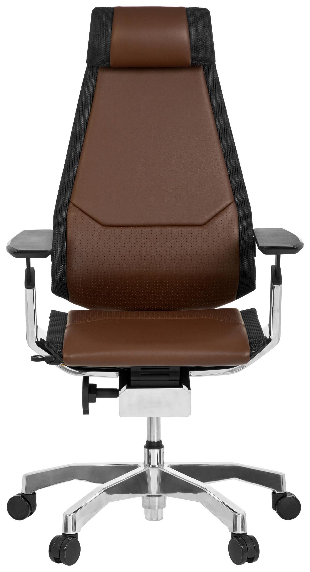 Drehstuhl Genidia Pro Braun/Schwarz - Alufarben/Schwarz, MODERN, Leder/Kunststoff (57/119/46cm) - MID.YOU