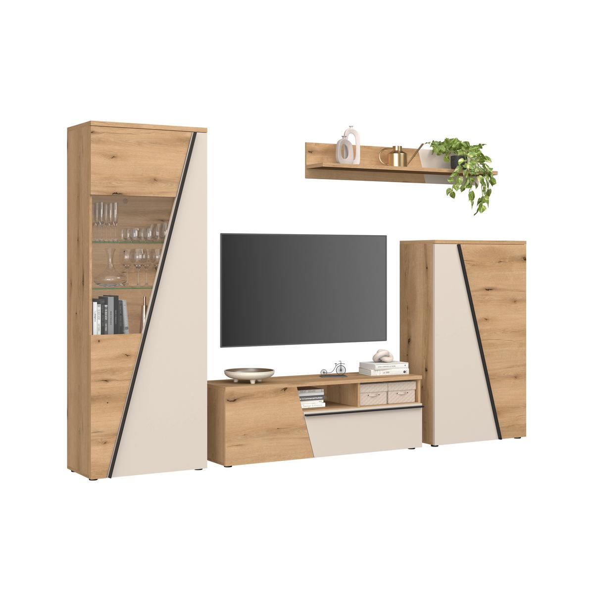 Highboard Venedig NEW Eichefarben/Kaschmir B: 77 cm - Kaschmir/Eichefarben, MODERN, Holzwerkstoff (77/134/37cm)