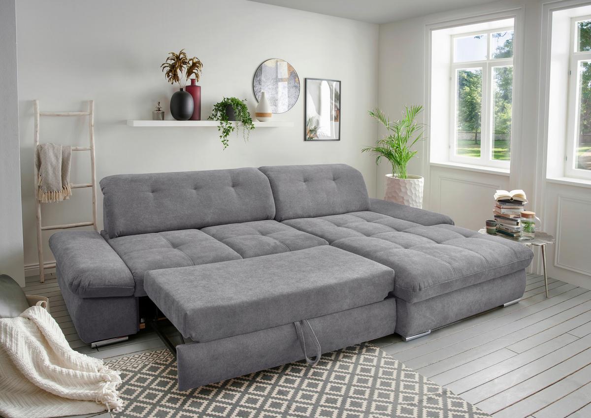 Ecksofa Dalida Dunkelgrau S: 300x196cm - Chromfarben/Dunkelgrau, MODERN, Textil (300/196cm) - Livetastic