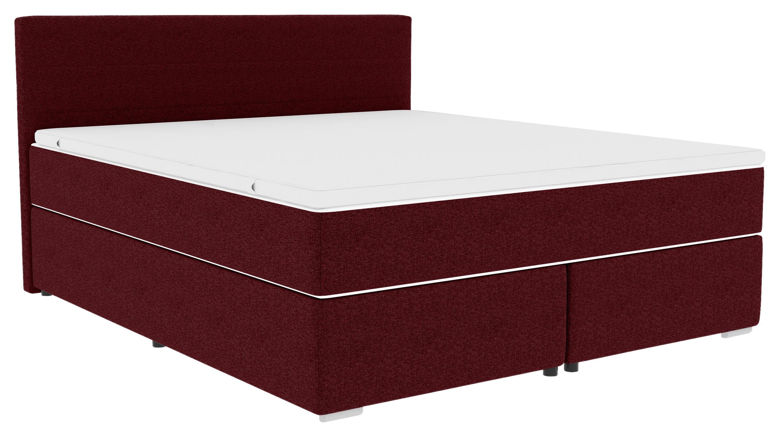 Boxspringbett Mit Topper 180x200 Catania - Chromfarben/Weinrot, KONVENTIONELL, Textil (180/200cm)