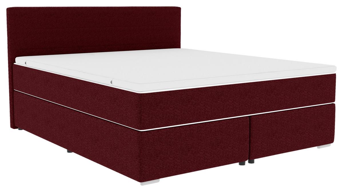 Boxspringbett Catania - Chromfarben/Weinrot, KONVENTIONELL, Textil (140/200cm)
