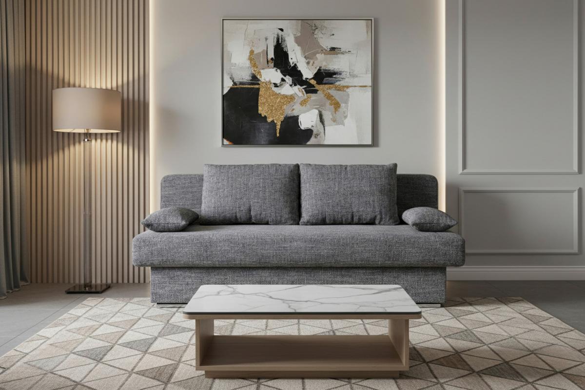 Rozkládací pohovka BORA, šedá, s úložným prostorem - šedá/černá, Design, kompozitní dřevo/textil (193/85/86cm) - P & B