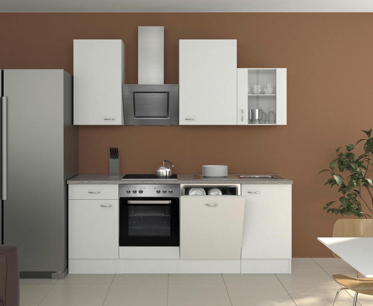 Küchenzeile Wito mit Geräten 220 cm Grau/Weiß Modern - Hellgrau/Weiß, MODERN, Glas/Holzwerkstoff (220cm) - FlexWell