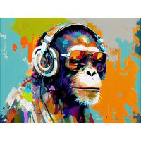 Leinwandbild Animals With Headphones I  116x84 Cm - Türkis/Orange, Basics, Holzwerkstoff/Papier (116,00/84,00/2,40cm)
