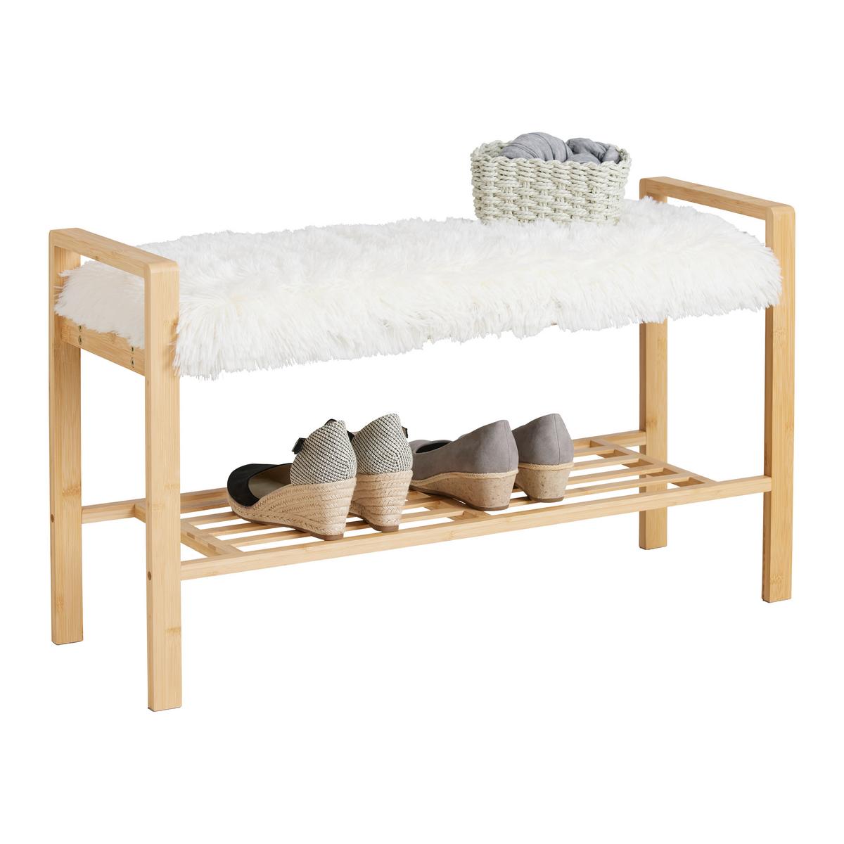 Šatní lavice ADUA - bílá/přírodní barvy, Moderní, kompozitní dřevo/textil (87/50/30cm) - Mömax