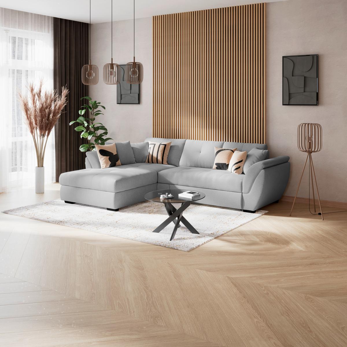 Rohová sedačka BERISSO, ľavá, svetlosivá tk. VINCI - čierna/svetlosivá, Konventionell, textil/plast (187/278cm) - Ondega