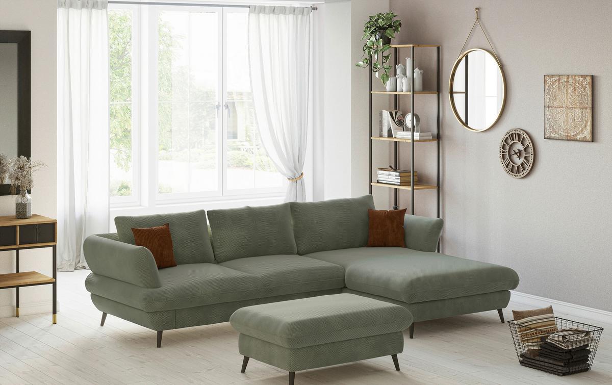 Ecksofa Balou, Grün S: 281x181 cm - Schwarz/Grün, Design, Textil (281/181cm) - Livetastic