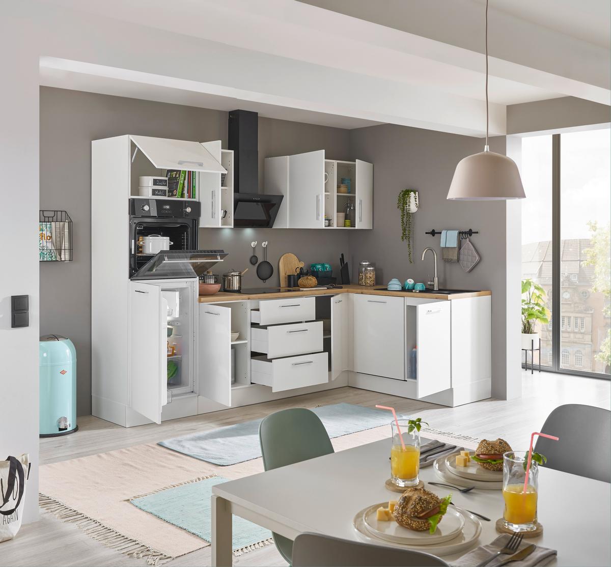 Eckküche Turin Weiß/Eiche Dekor 280x175 cm - Weiß/Eiche Artisan, Basics, Holzwerkstoff (280/175cm) - MID.YOU