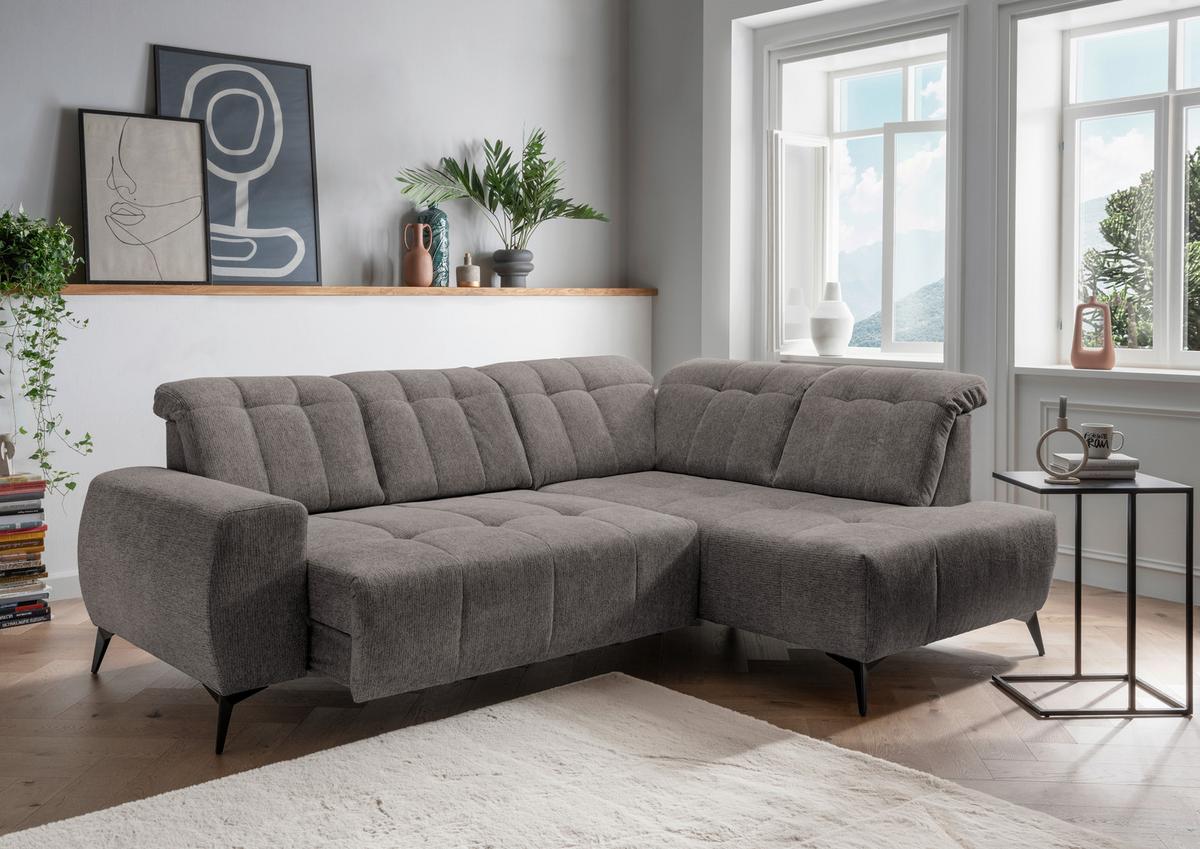 Ecksofa mit USB Anschluss Sano, Graubraun, S: 261x200 cm - Graubraun/Schwarz, MODERN, Textil (261/200cm) - Livetastic