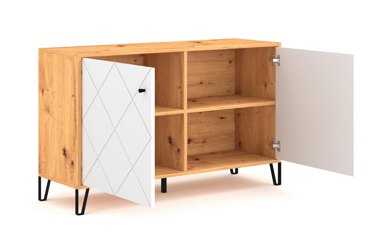 Kommode 123 cm 2d Bilbao Bl4, Weiß - Schwarz/Weiß, Design, Holzwerkstoff (123/75/40cm) - Livetastic