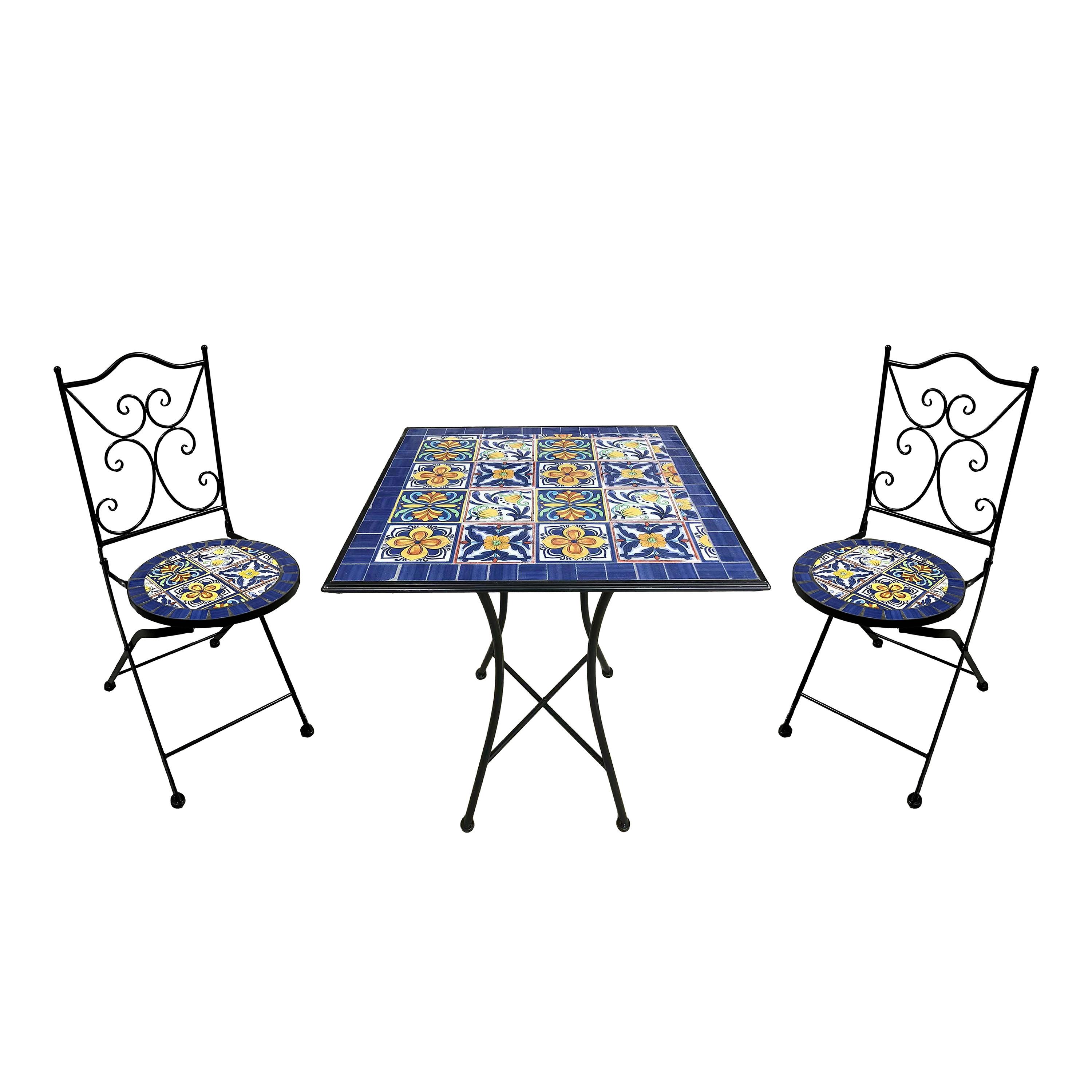GARTENSET CAMILLA MEDITERRAN - Blau/Gelb, Basics, Keramik/Metall (60/60/75cm) - Ambia Garden
