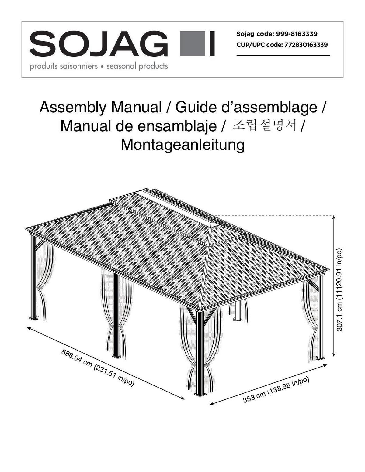 Pavillon Messina 598x363 Cm Wetterfest Gartenpavillon - Anthrazit, Basics, Metall (598/307/363cm)