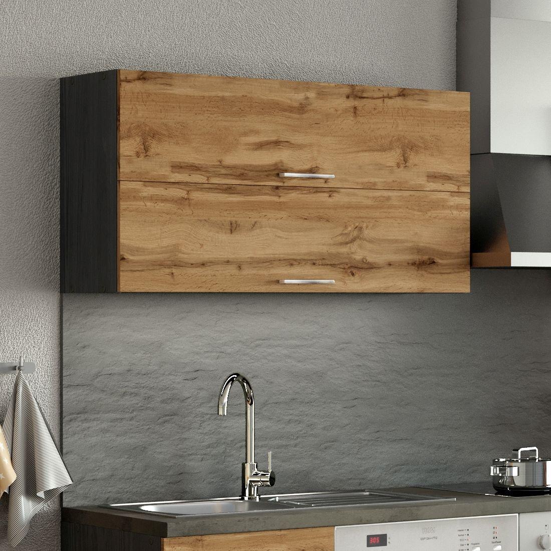Küchenoberschrank B: 110 cm Eiche Dekor 2 Klappen - Anthrazit/Eiche Wotan, MODERN, Holzwerkstoff (110/57/34cm) - Held