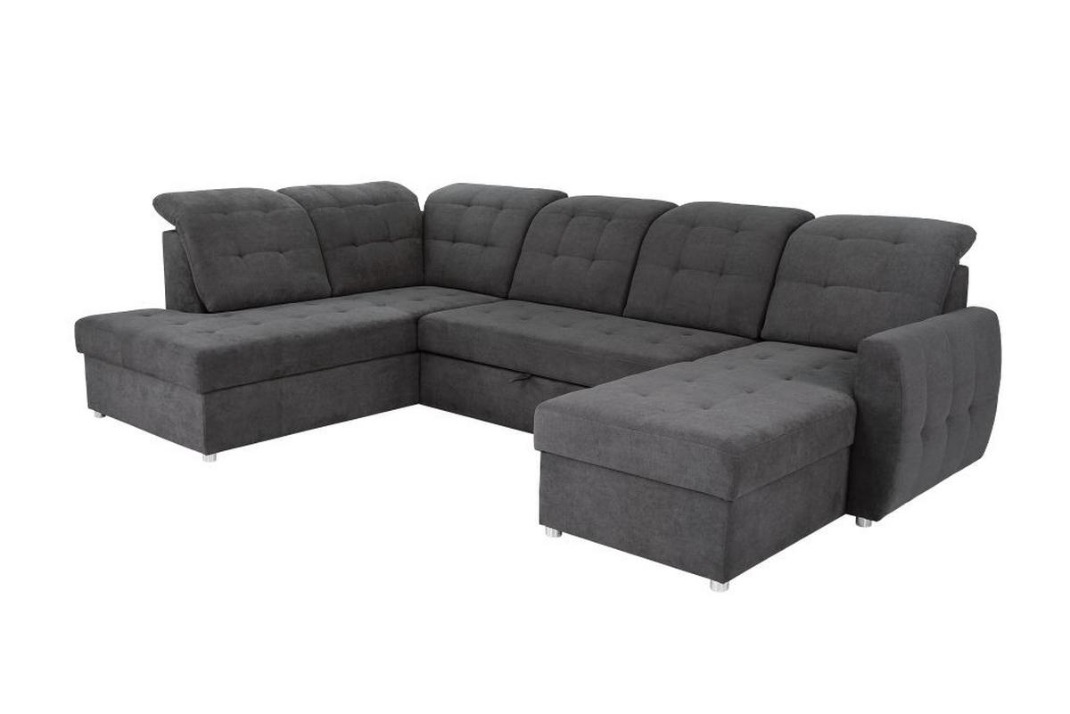 Rohová sedačka ATLAS U, levá, antracitová,úl.prostor,lůžko - barvy chromu/antracitová, Moderní, kov/dřevo (207/306/174cm)