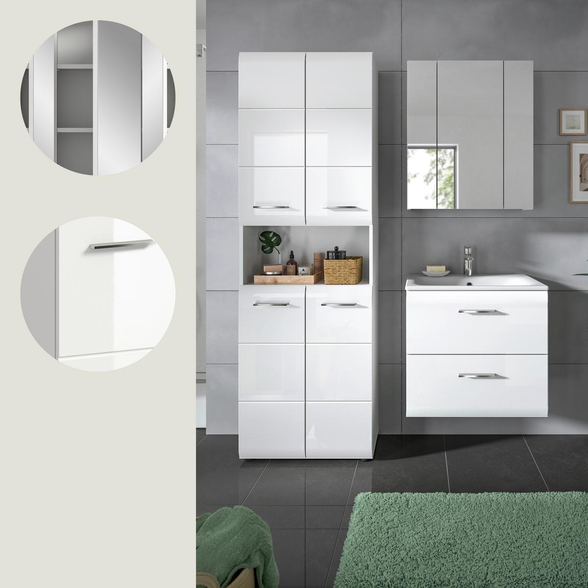 Badezimmer Ice Weiß Hg B: 120 Cm - Weiß Hochglanz/Schwarz, MODERN, Keramik/Holzwerkstoff (120/185/46cm) - MID.YOU