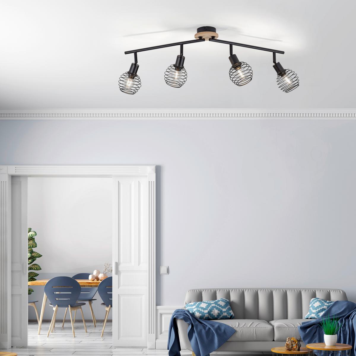 Deckenleuchte Eugen L: 92 cm 15924-79 Eugen - Schwarz, Natur, Holz/Kunststoff (92/87/24cm)