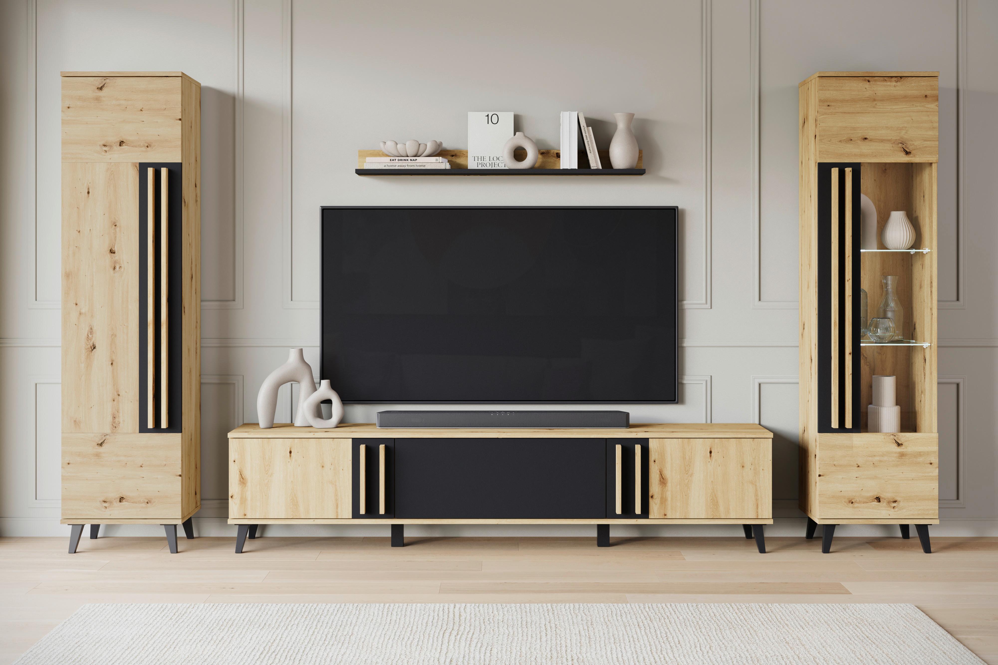 OBÝVACÍ STĚNA HELSINKI 02 - černá/dub artisan, Trend, kompozitní dřevo/plast (260/159,5/33cm)