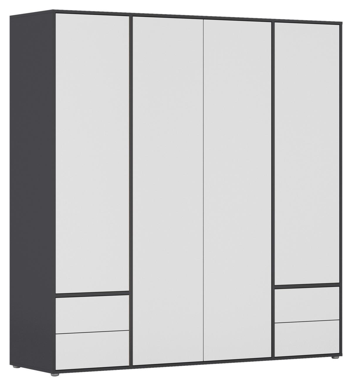 Drehtürenschrank Grau Weiß B: 187 Cm - Weiß/Grau, MODERN, Holzwerkstoff (187/194/53cm) - Rauch Möbel