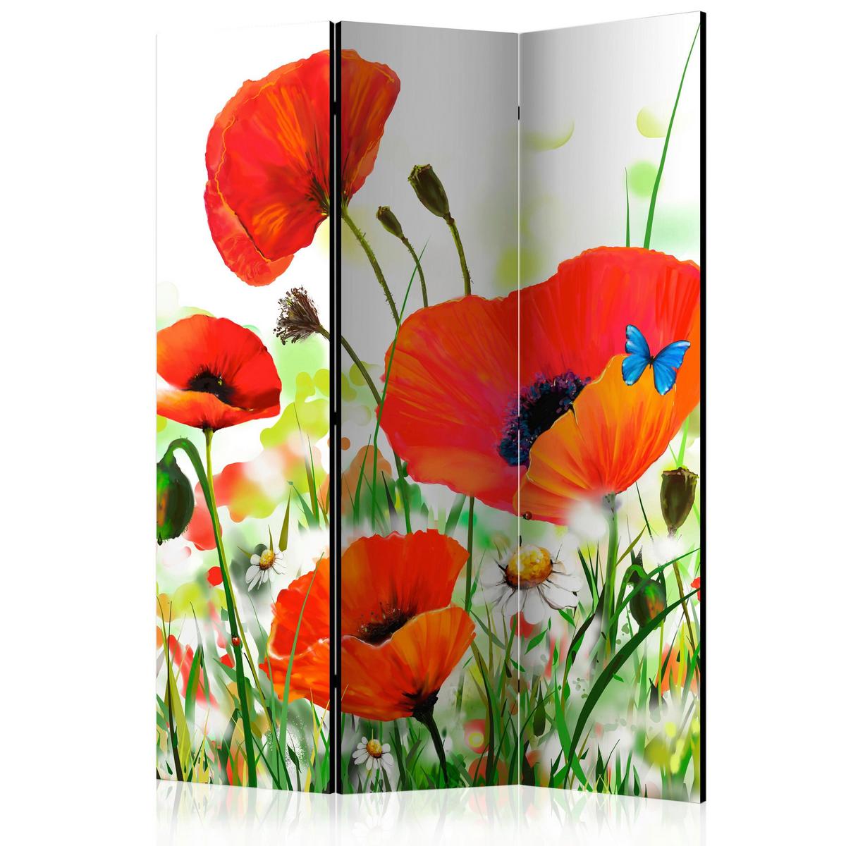 Paravent Grün Rot B: 135 Cm - Rot/Grün, Basics, Holz/Textil (135/172/3cm) - artgeist
