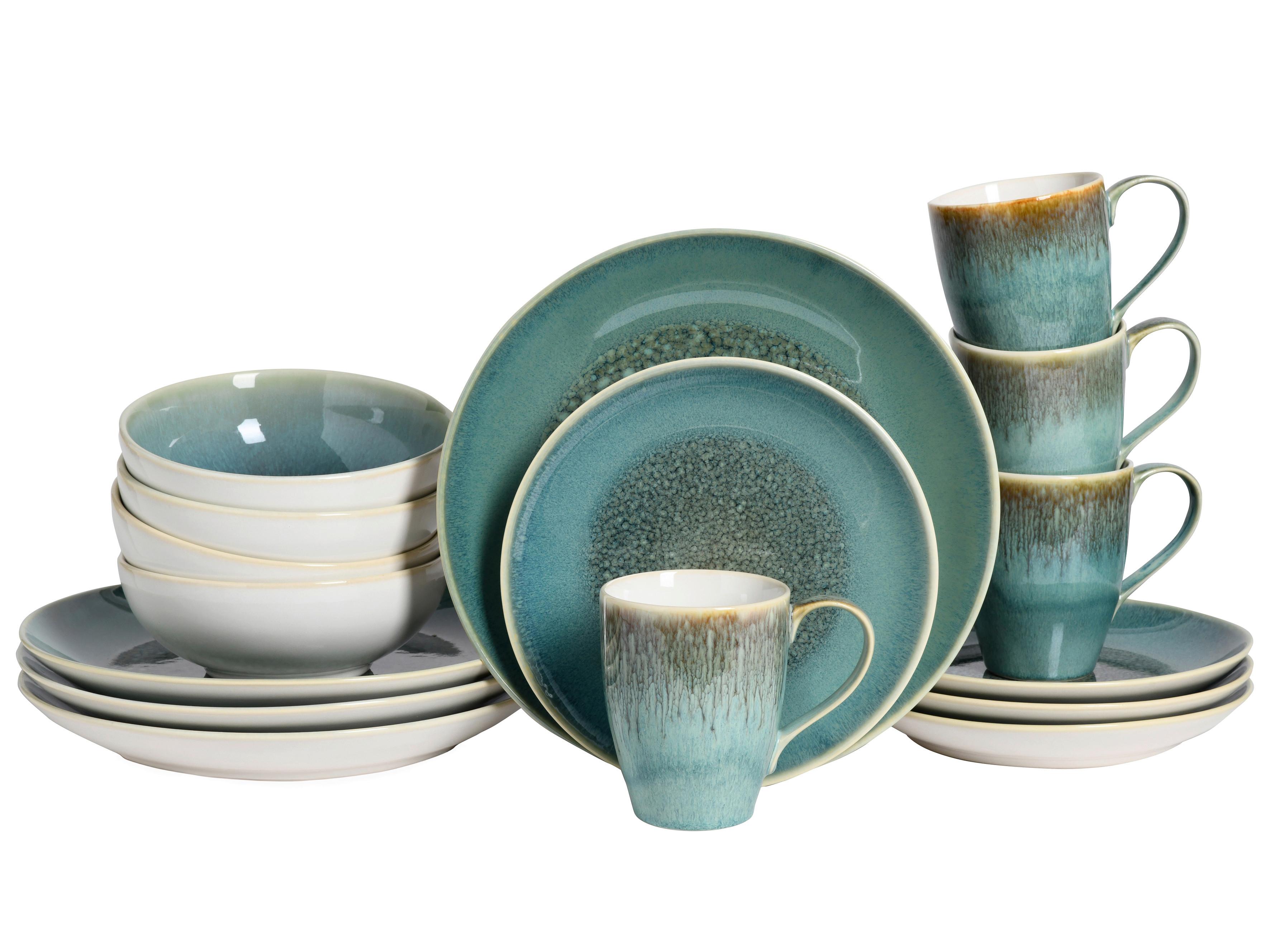 KOMBISERVICE Caldera Grün, Weiß 16-tlg - Weiß/Grün, Basics, Keramik - Creatable