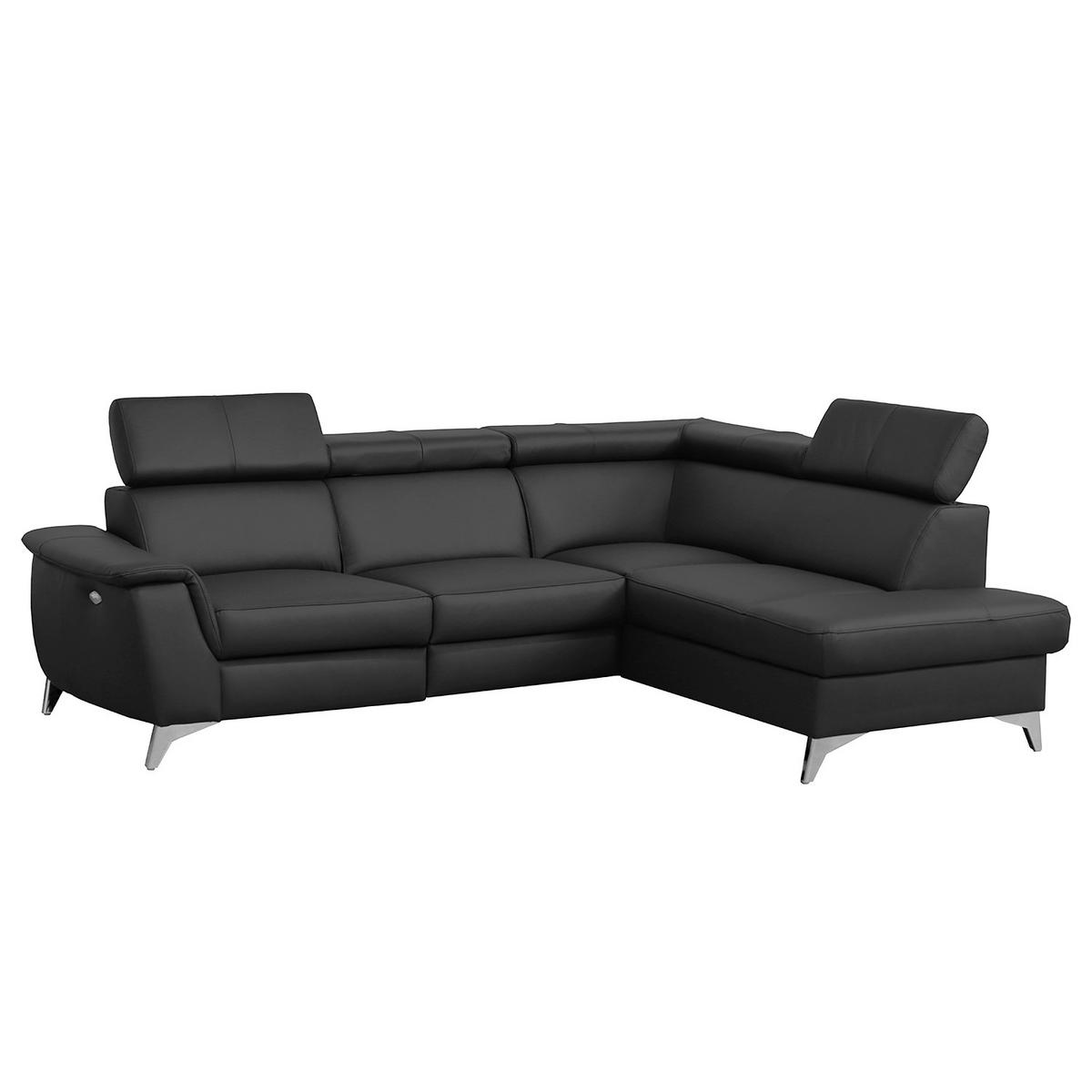 Ecksofa Lince Schwarz S: 257x197 Cm - Chromfarben/Schwarz, Design, Leder/Textil (257/197cm) - Livetastic