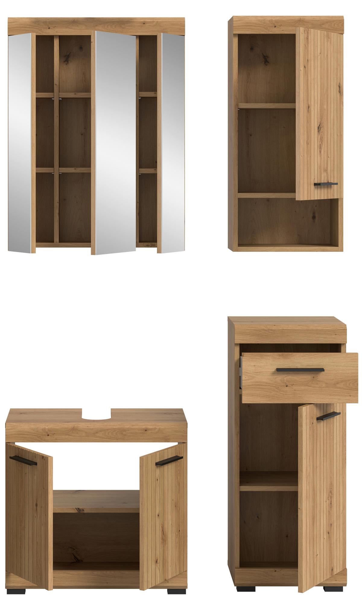 Badezimmer Scout Eiche Artisan Dekor B: 97cm - Schwarz/Eiche Artisan, Trend, Glas/Holzwerkstoff (97cm) - MID.YOU