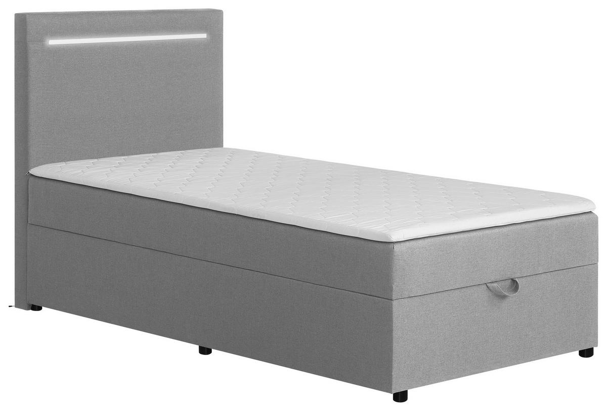 Boxbett Pisa 100 Led 100x200 Hellgrau - Hellgrau/Schwarz, MODERN, Holzwerkstoff/Textil (100/200cm) - MID.YOU