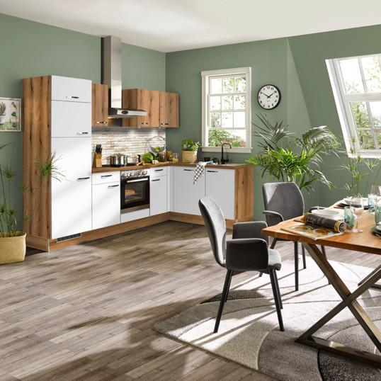 Eckküche Pn100/80 mit Geräte 275x175 cm In Evoke Eiche/Weiß - Eichefarben/Weiß, Trend, Holzwerkstoff (275/175cm) - Pino