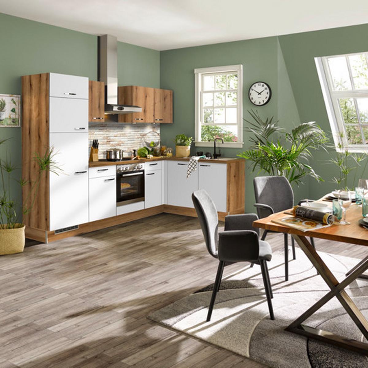 Eckküche Pn100/80 mit Geräte 275x175 cm In Evoke Eiche/Weiß - Eichefarben/Weiß, Trend, Holzwerkstoff (275/175cm) - Pino