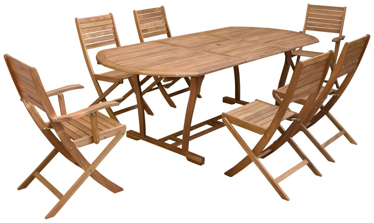 Gartengarnitur 7-tlg. Kiel Holz - Teakfarben, Natur, Holz (160-220/100/74cm) - James Wood