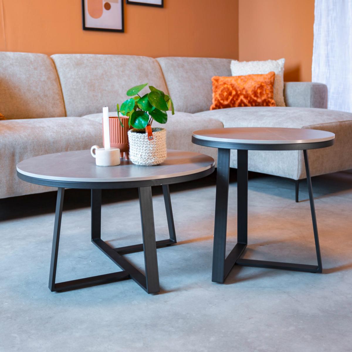 Couchtisch Pete Grau D: 69 Cm - Schwarz/Grau, MODERN, Stein/Metall (69/40cm) - MID.YOU