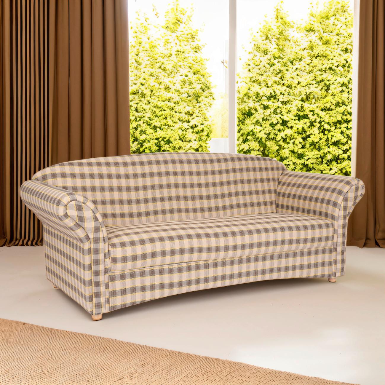 3-Sitzer Loretta, Hellbraun kariert, ca. 204x83x85 cm - Hellbraun/Braun, Basics, Holz/Textil (204/83/85cm)