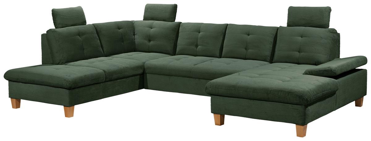 Wohnlandschaft Ascot Dunkelgrün U: 220x324x170 Cm - Dunkelgrün/Eichefarben, KONVENTIONELL, Textil (220/324/170cm) - MID.YOU