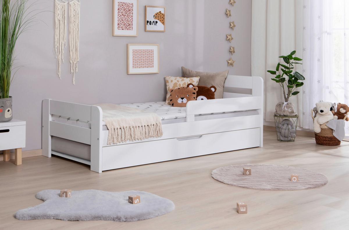 Bett Bennet Weiß Inkl. Zubehör, 90x200 Cm - Weiß/Naturfarben, MODERN, Holz/Textil (90/200cm) - MID.YOU