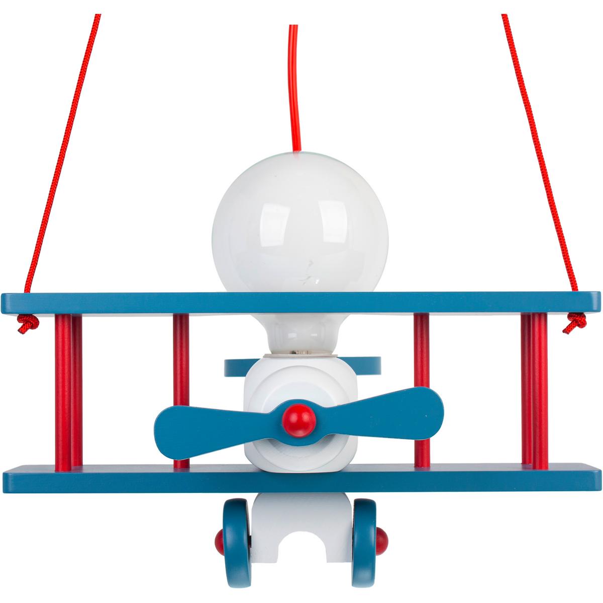 Kinderhängeleuchte Flugzeug H: 75 cm 1-Flammig - Blau/Rot, KONVENTIONELL, Holz (29/31/75cm)