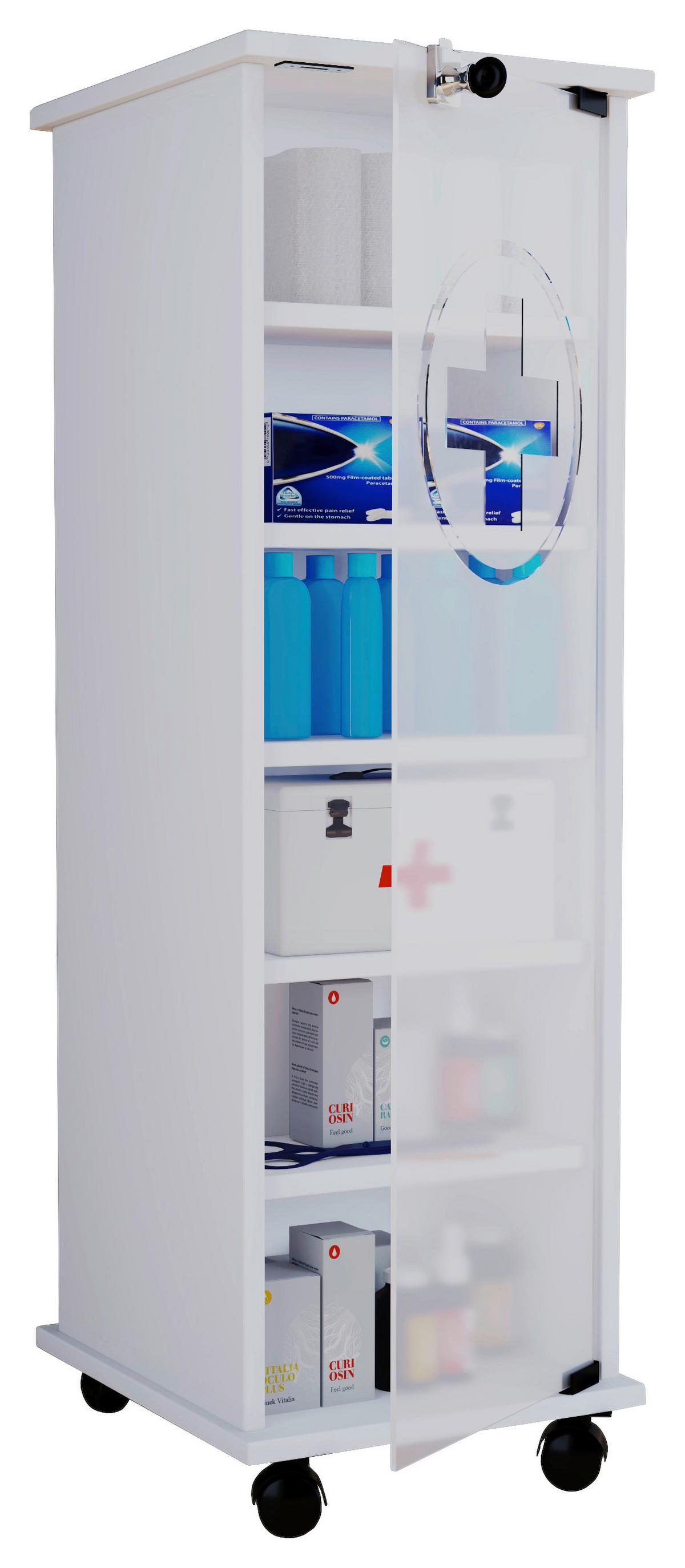 Medizinschrank Nilasu Weiß Bxh: 31x98 Cm Abschließbar - Weiß, MODERN, Glas/Holzwerkstoff (31/98/35cm) - MID.YOU