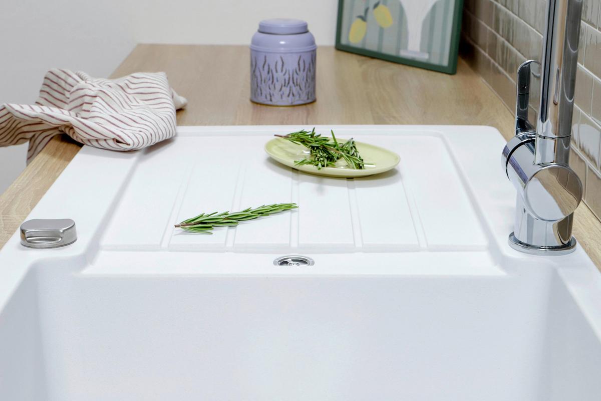 Spüle Austin Weiß B: 86 cm - Weiß, Design, Stein (86/21/50cm) - Respekta