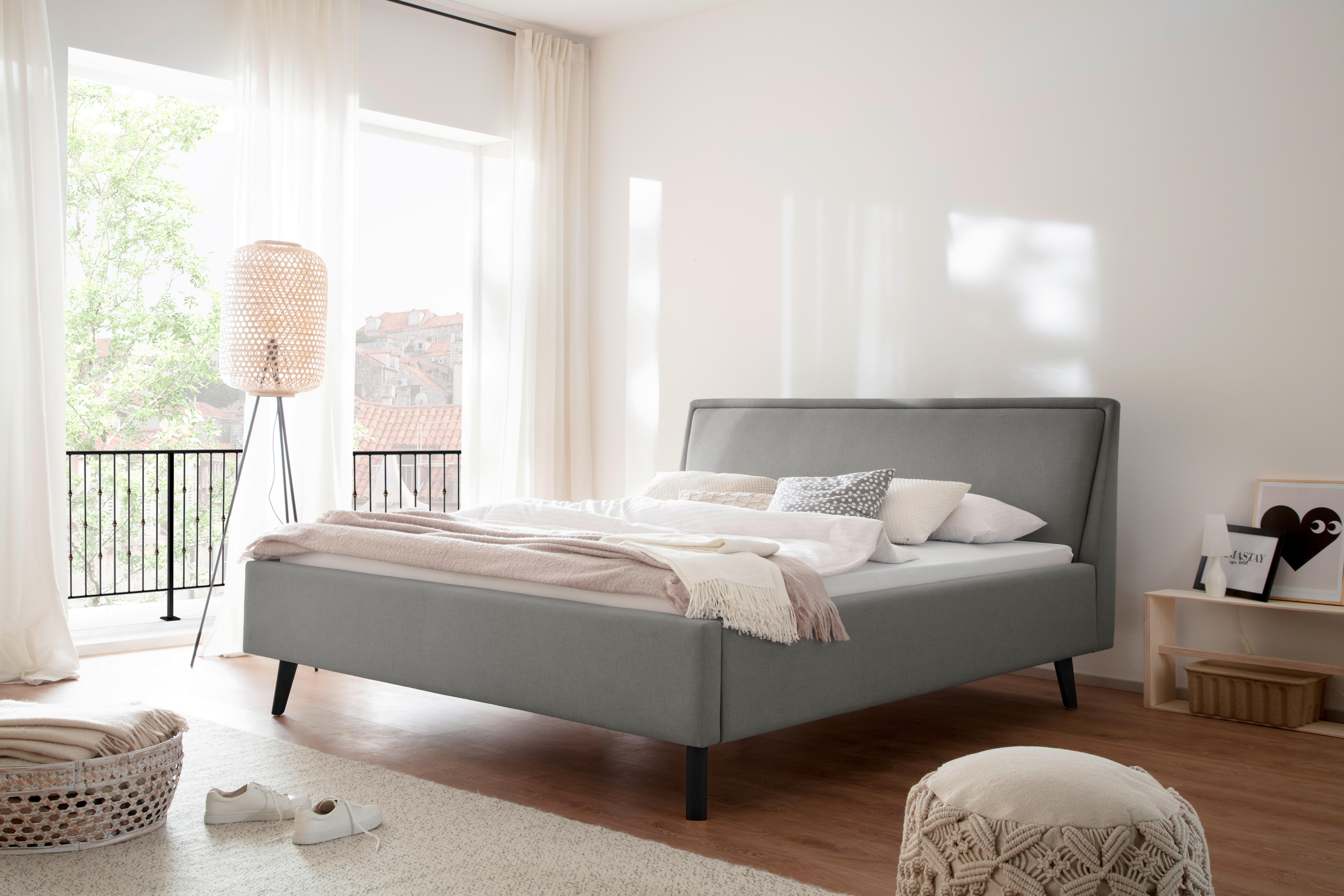 Polsterbett Frieda 140x200cm Hellgrau - Hellgrau/Schwarz, KONVENTIONELL, Textil (140/200cm) - Livetastic