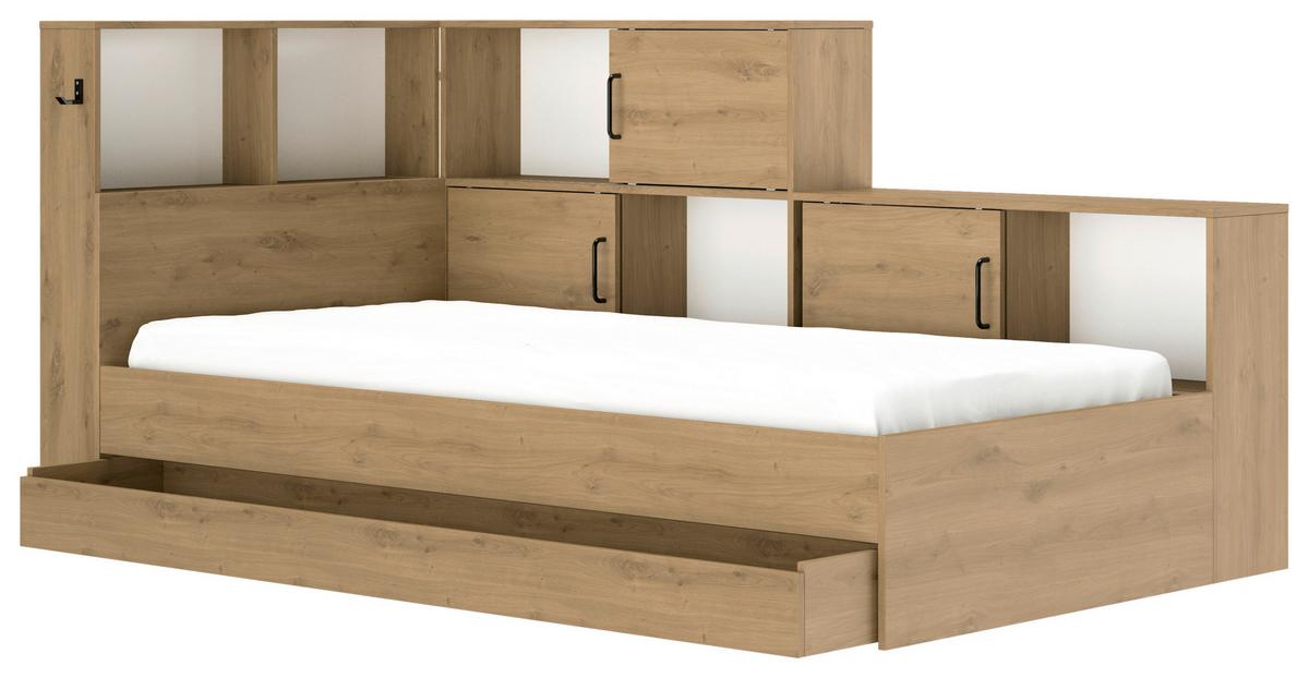 Stauraumbett Erwan - Eiche Artisan/Weiß, MODERN, Holzwerkstoff (90/200cm) - MID.YOU