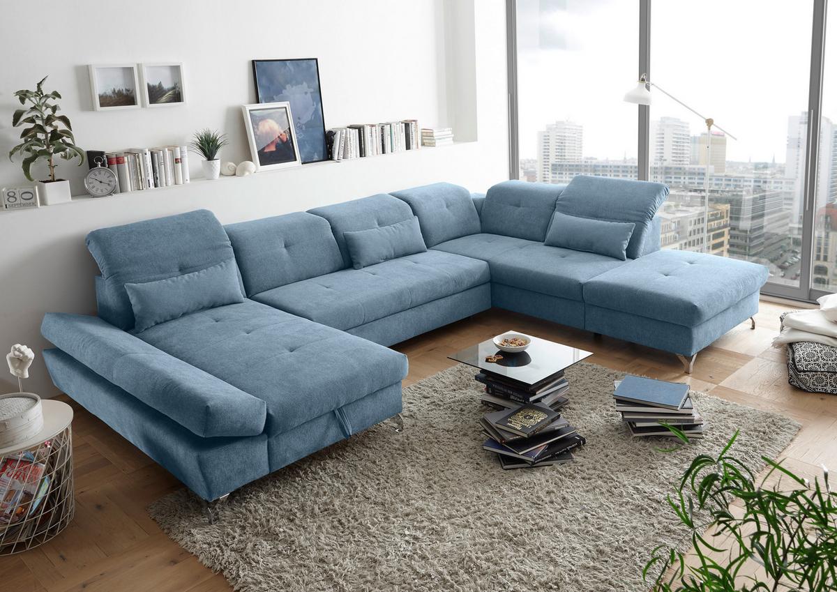 Ecksofa Melfi Blau U: 168 Cm - Blau/Silberfarben, MODERN, Textil (168/350/245cm) - MID.YOU